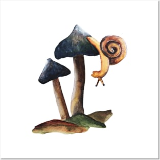 Watercolor - Mushroom snail Posters and Art